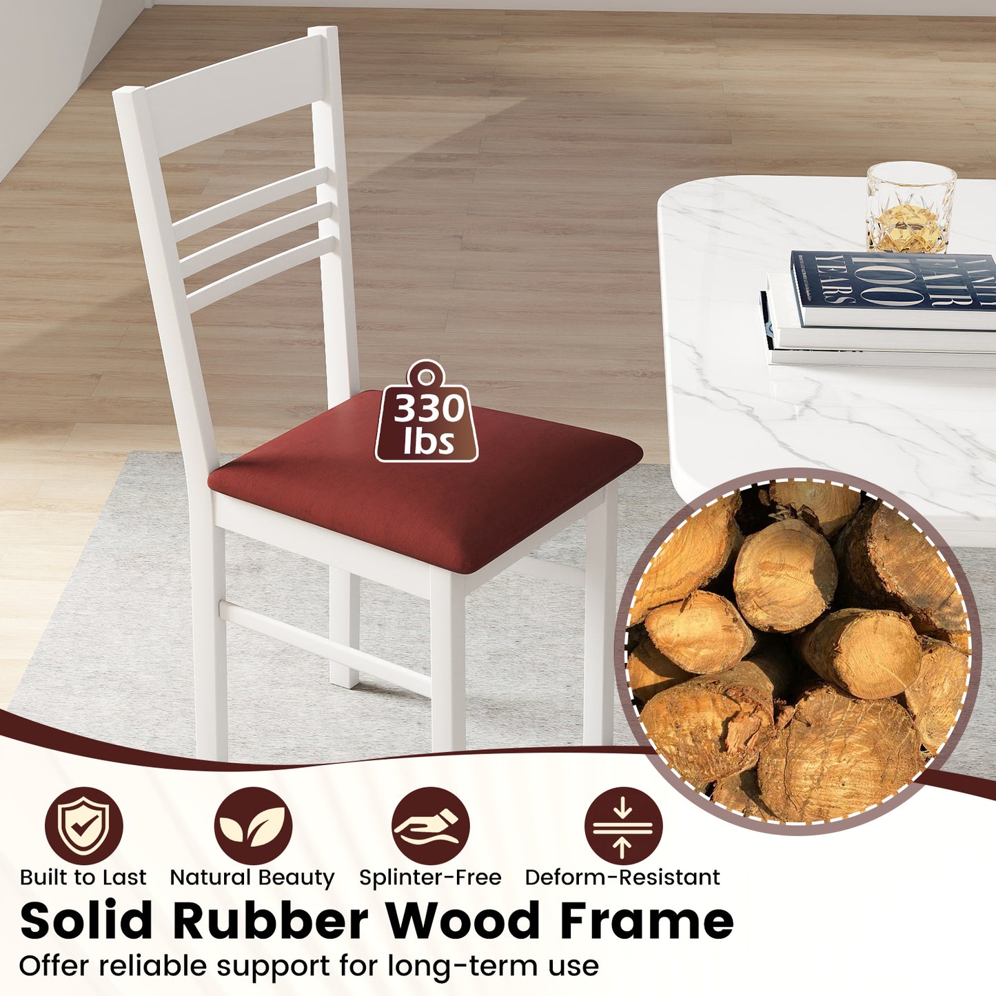Dining Chairs Set of 4 with Rubber Wood Frame and Upholstered Seat