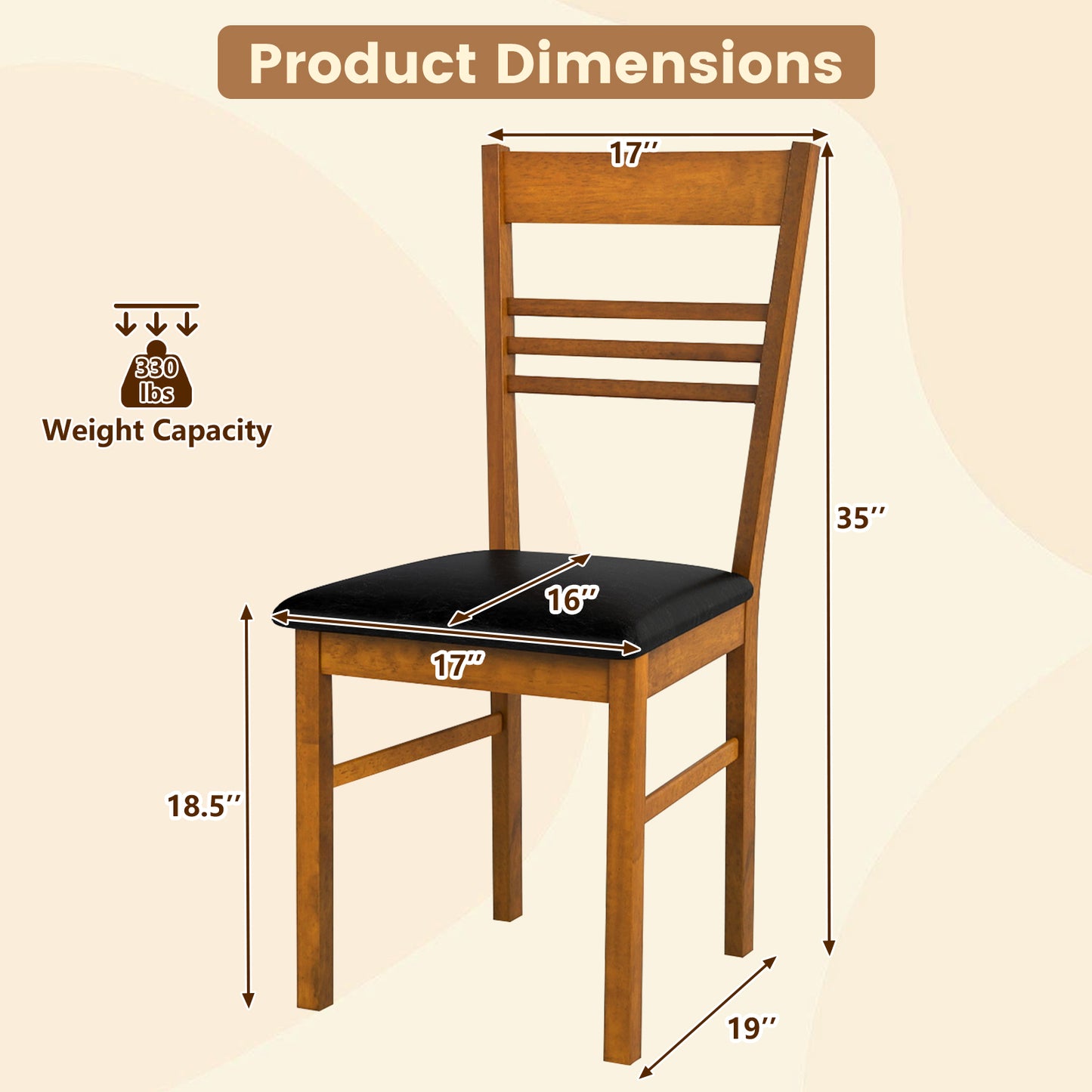 Dining Chairs Set of 4 with Rubber Wood Frame and Upholstered Seat
