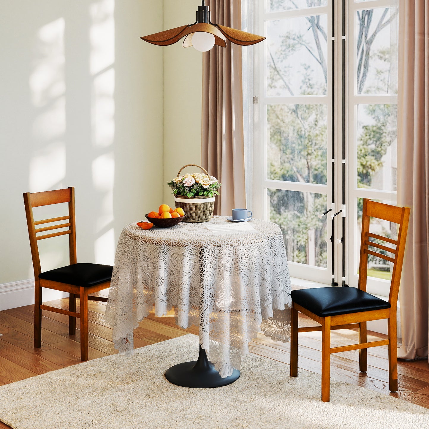 Dining Chairs Set of 4 with Rubber Wood Frame and Upholstered Seat