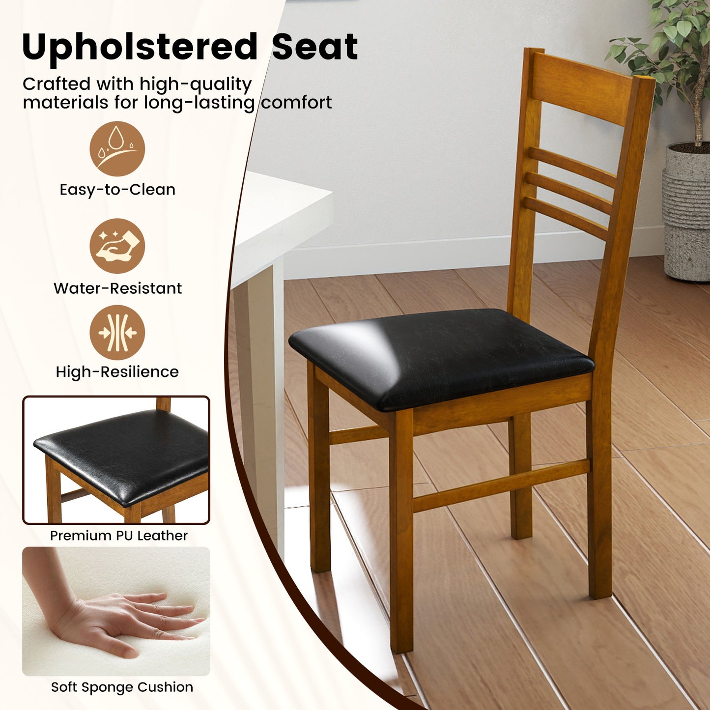 Dining Chairs Set of 4 with Rubber Wood Frame and Upholstered Seat