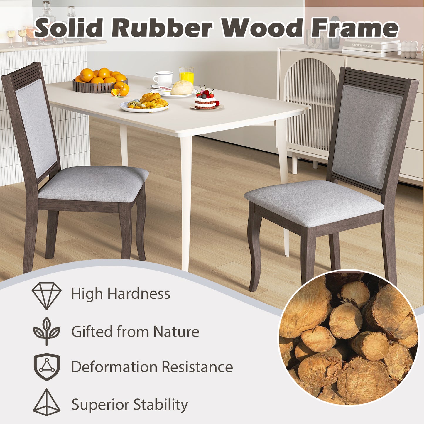 Dining Chairs Set of 2 with Padded Seats and High Back