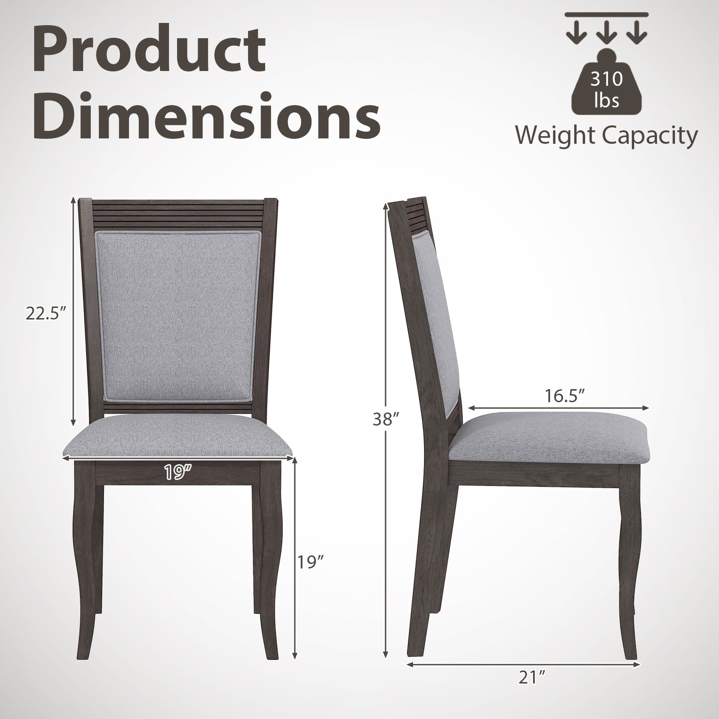 Dining Chairs Set of 2 with Padded Seats and High Back