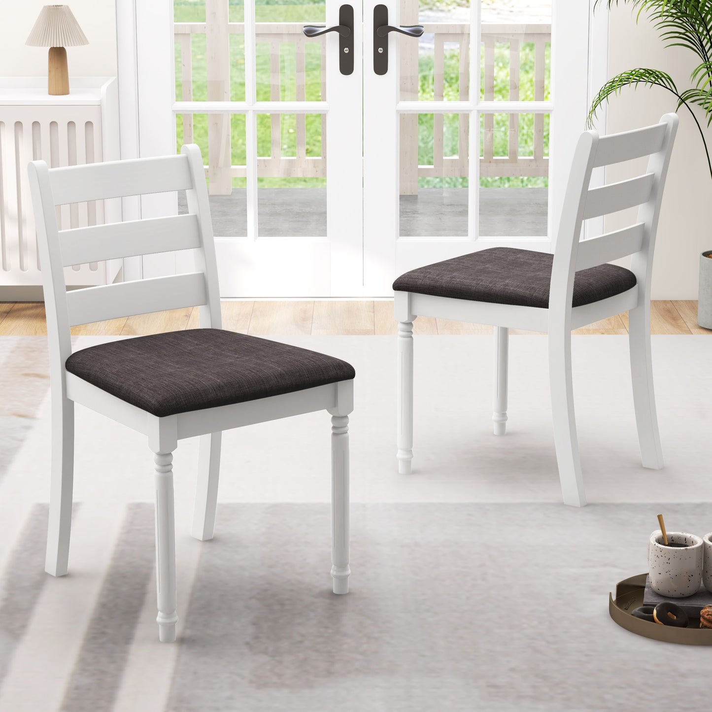 Upholstered Dining Chairs Set of 2 with Rubber Wood Frame