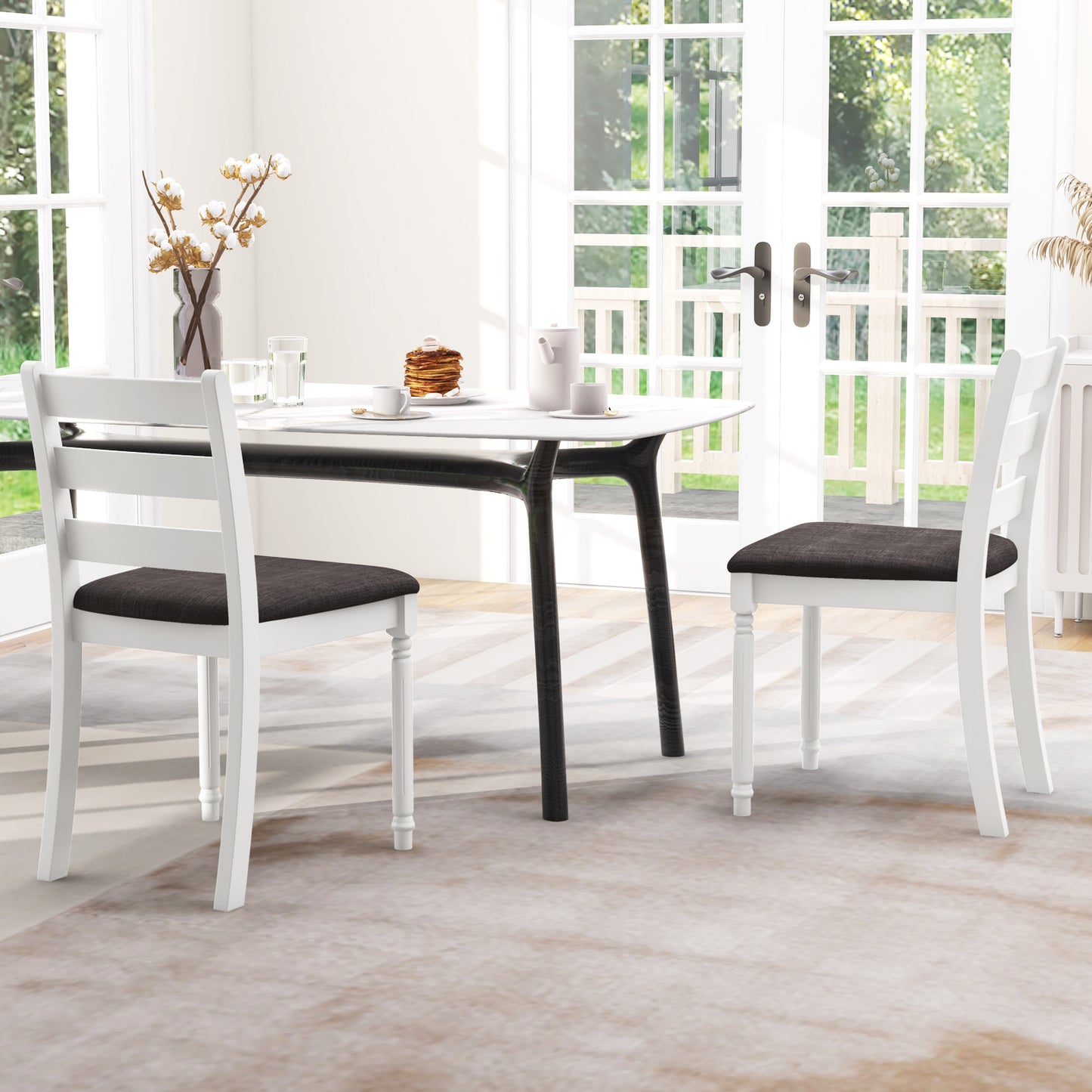 Upholstered Dining Chairs Set of 2 with Rubber Wood Frame