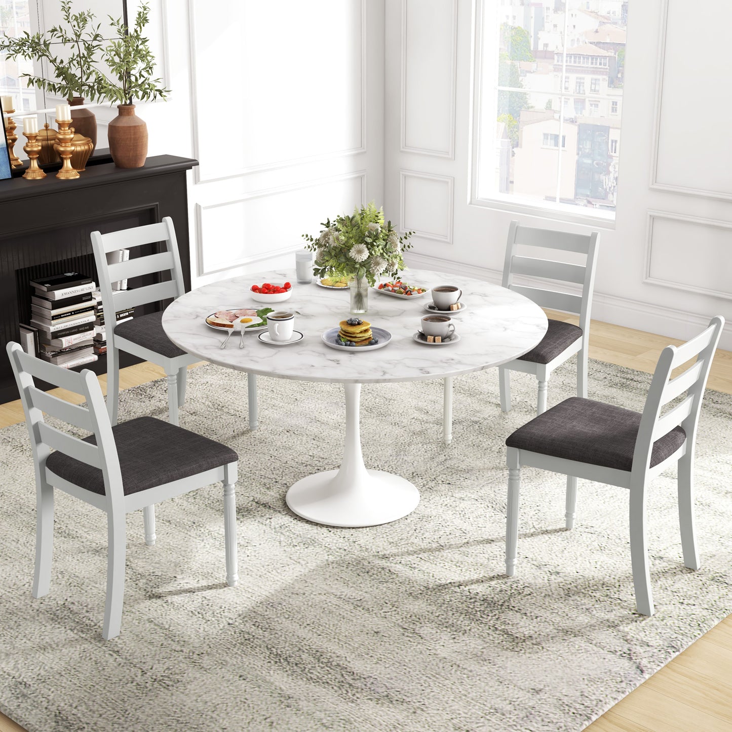 Upholstered Dining Chairs Set of 2 with Rubber Wood Frame
