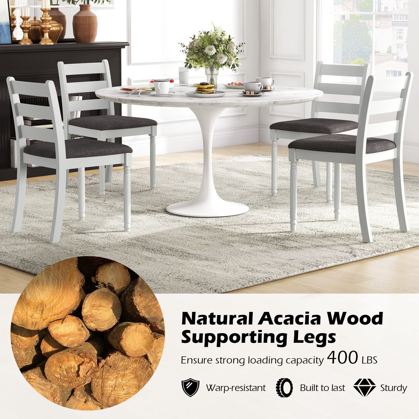 Upholstered Dining Chairs Set of 2 with Rubber Wood Frame