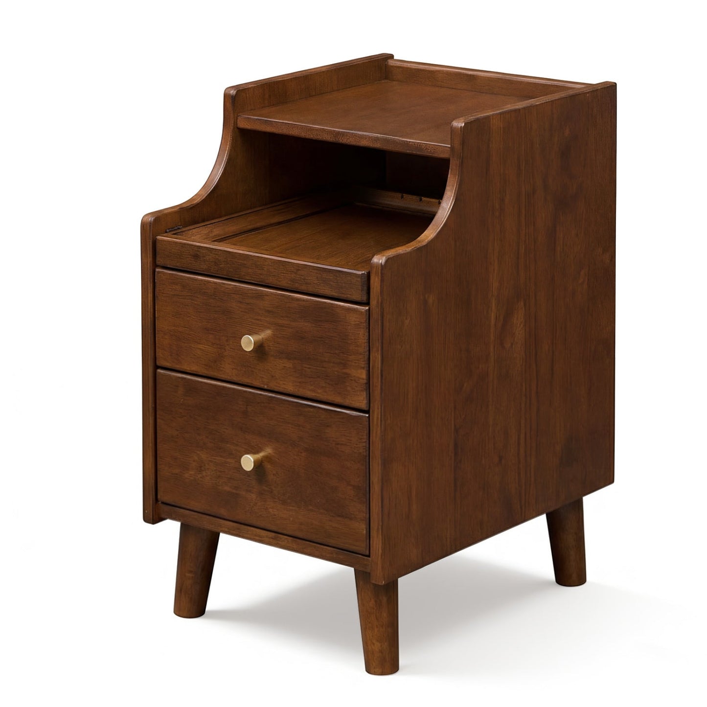 Wood Nightstand with Drawers and Solid Wood Legs for Bedroom