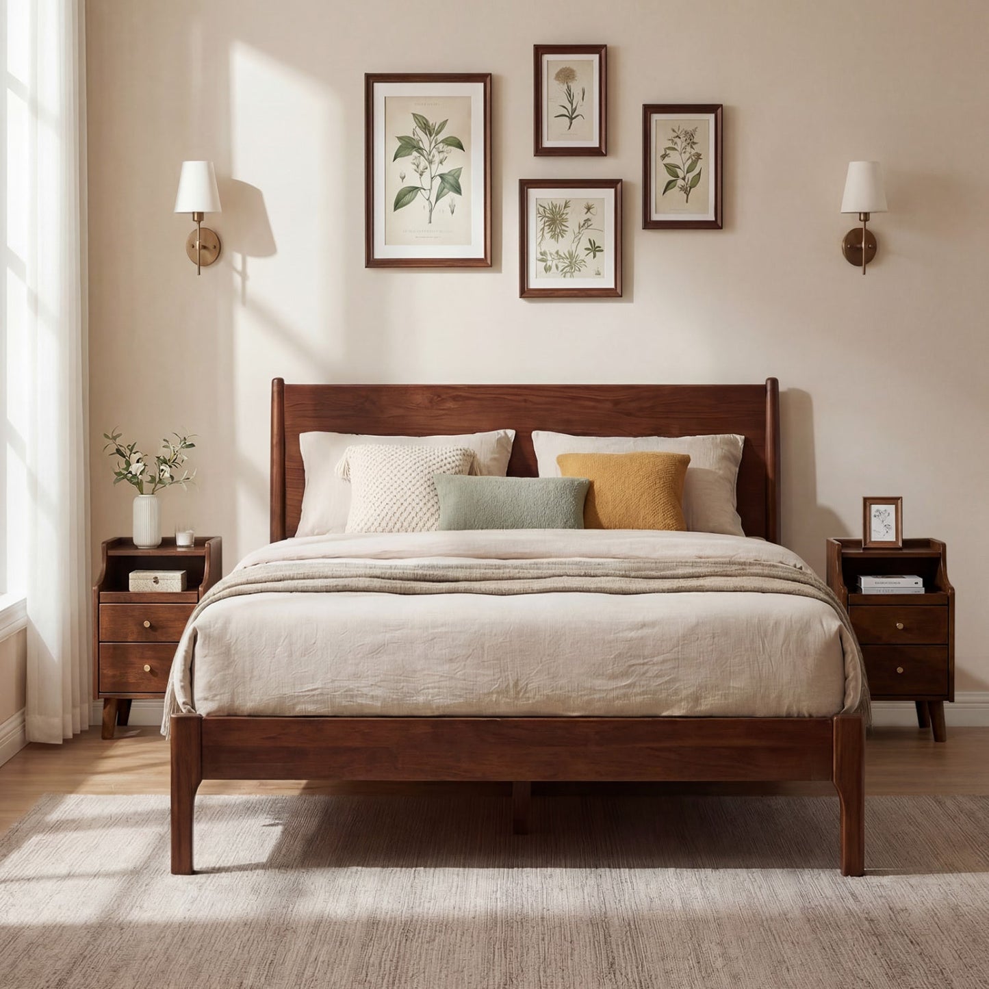 Wood Nightstand with Drawers and Solid Wood Legs for Bedroom