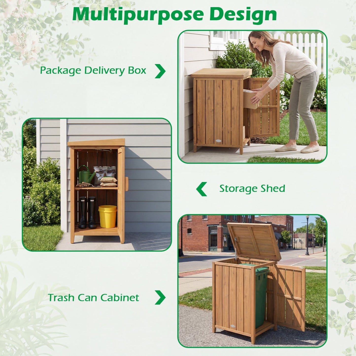 Wood Package Delivery Box with Openable Lid and Removable Shelf for Garden
