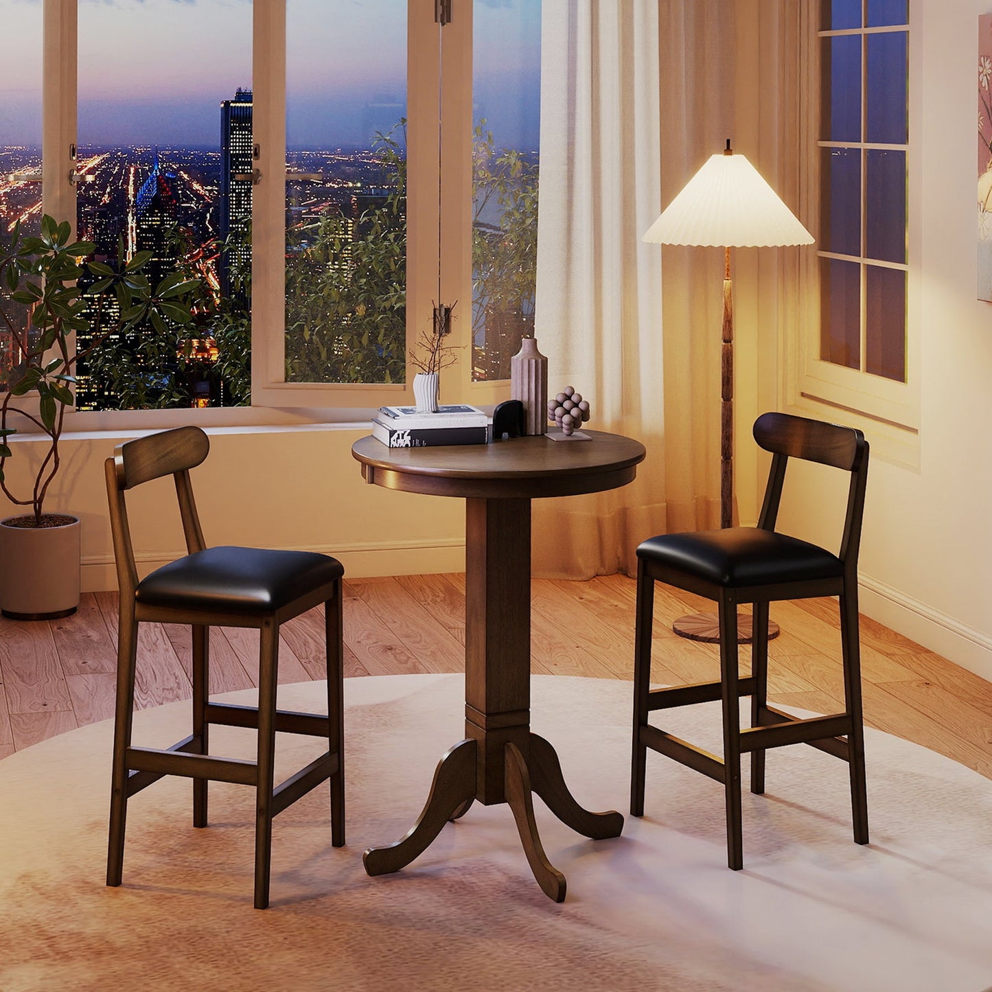 Wood Pub Round Dining Table with Pedestal Base
