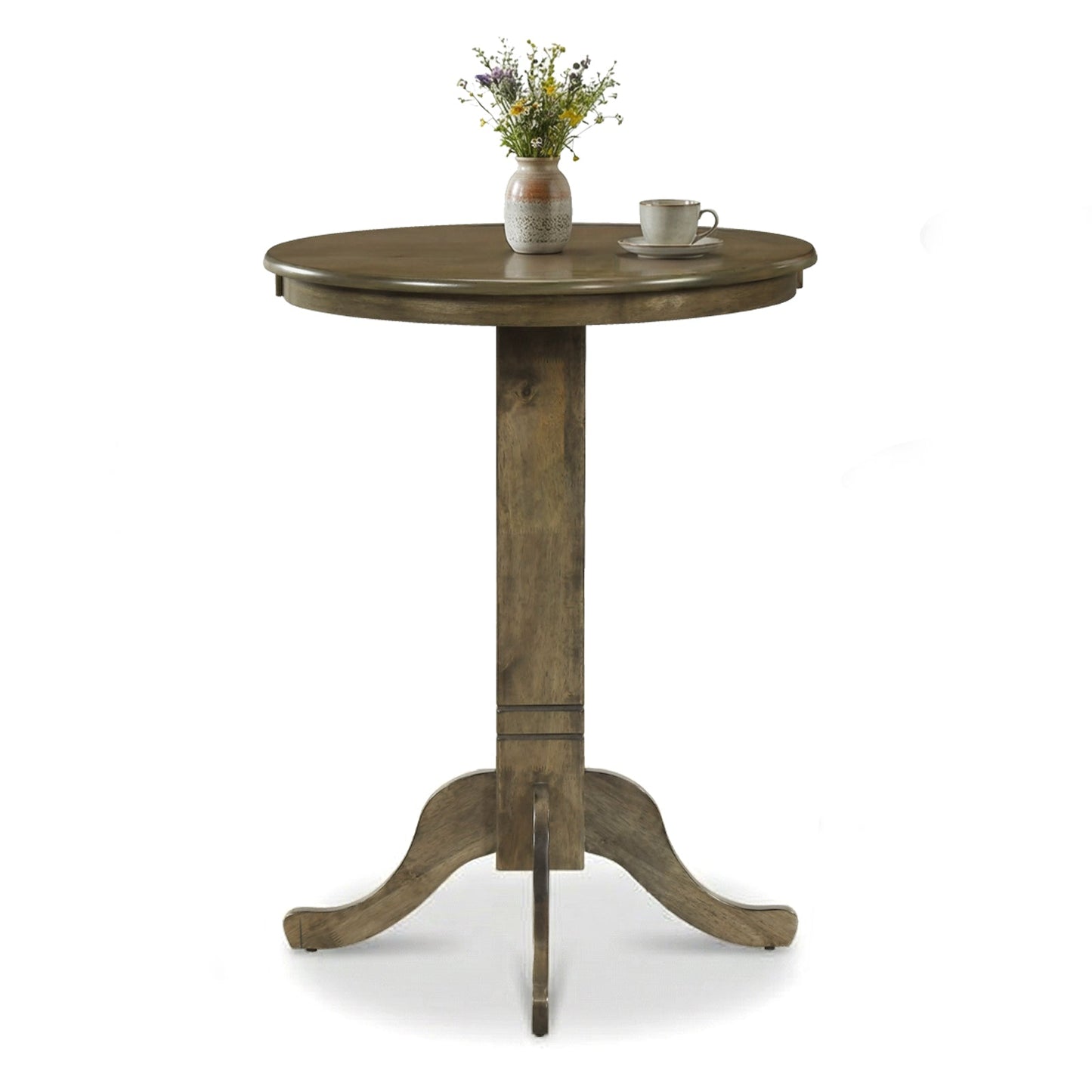 Wood Pub Round Dining Table with Pedestal Base