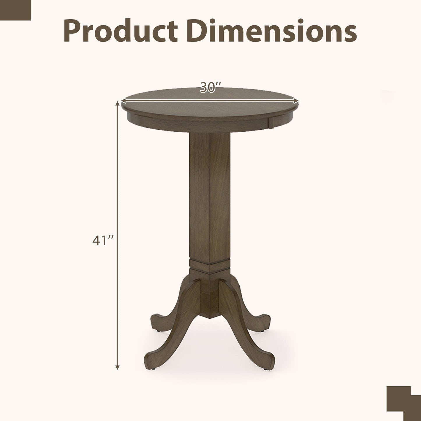 Wood Pub Round Dining Table with Pedestal Base