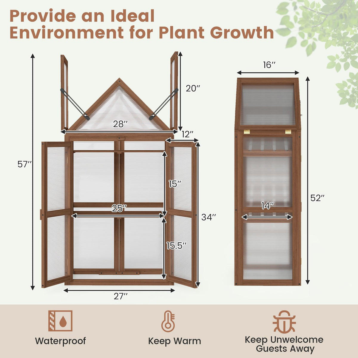 Wood Raised Flower Planter Shelf with Adjustable Shelves-Brown
