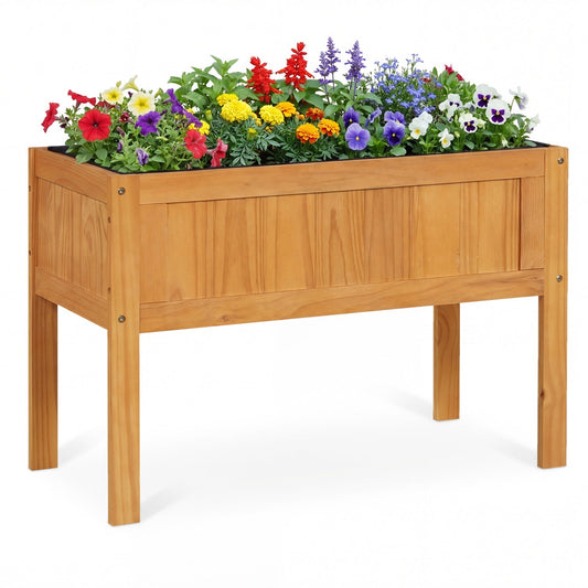 Wood Raised Garden Bed Elevated Planter Box with Bed Liner and Drainage Holes for Vegetables Flowers Herbs