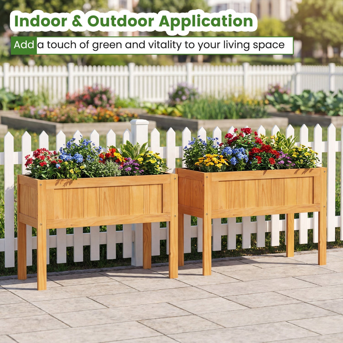 Wood Raised Garden Bed Elevated Planter Box with Bed Liner and Drainage Holes for Vegetables Flowers Herbs