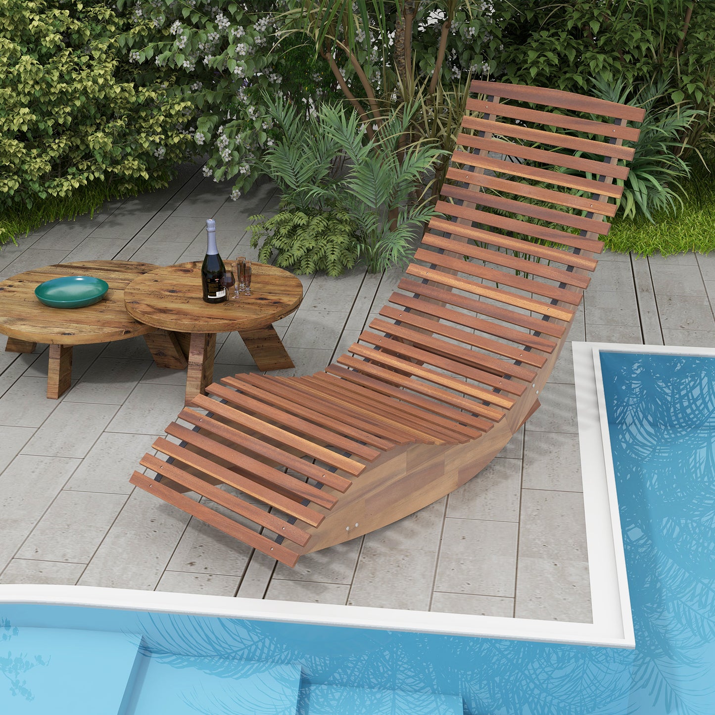 Acacia Wood Rocking Chair with Widened Slatted Seat