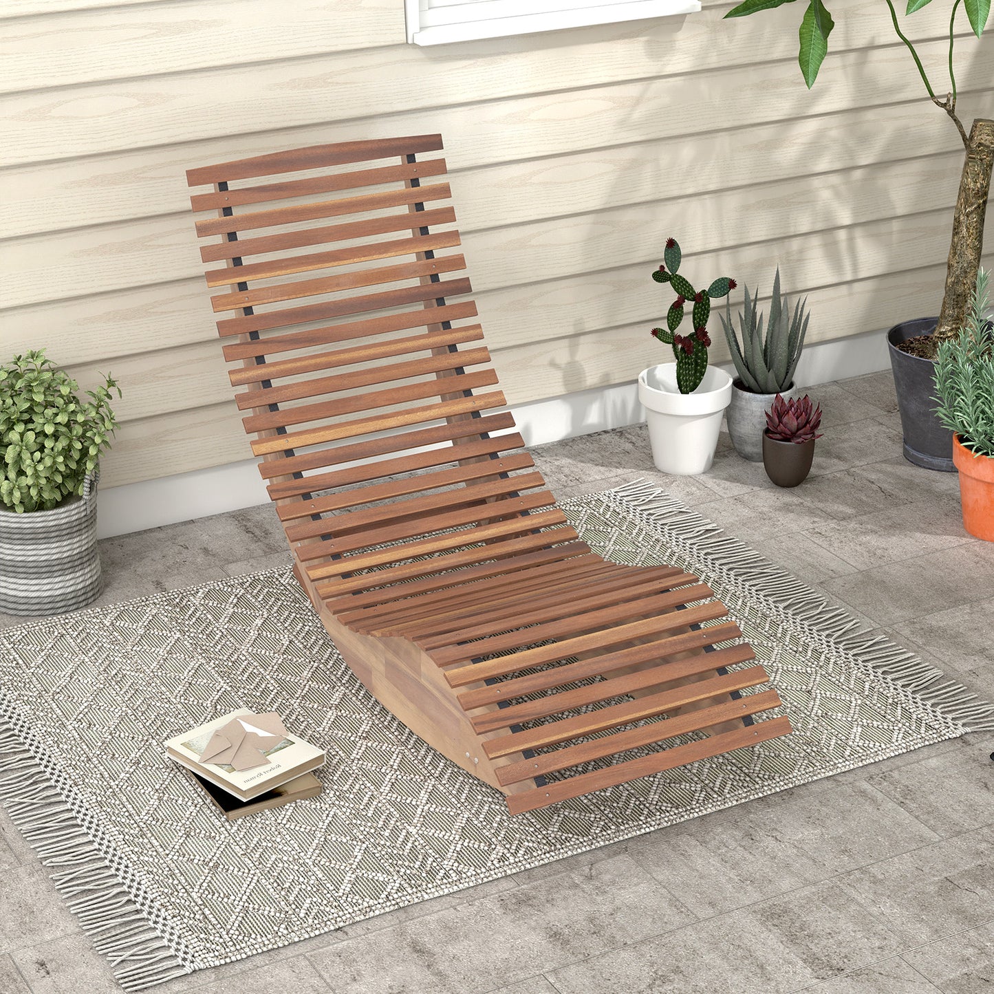 Acacia Wood Rocking Chair with Widened Slatted Seat