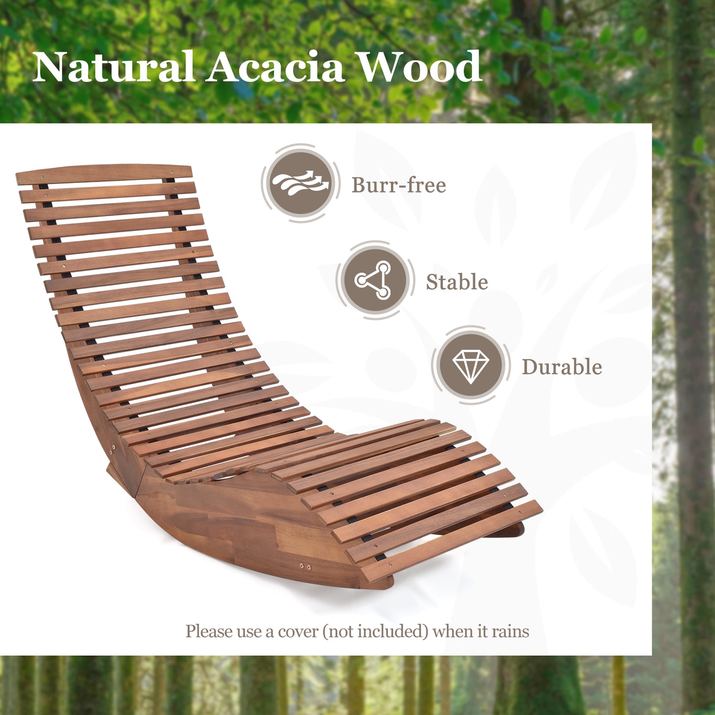 Acacia Wood Rocking Chair with Widened Slatted Seat