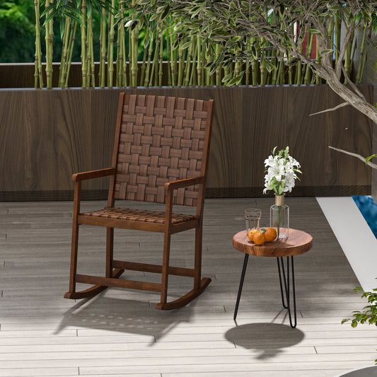Wood Rocking Chair with PU Leather Seat - Brown