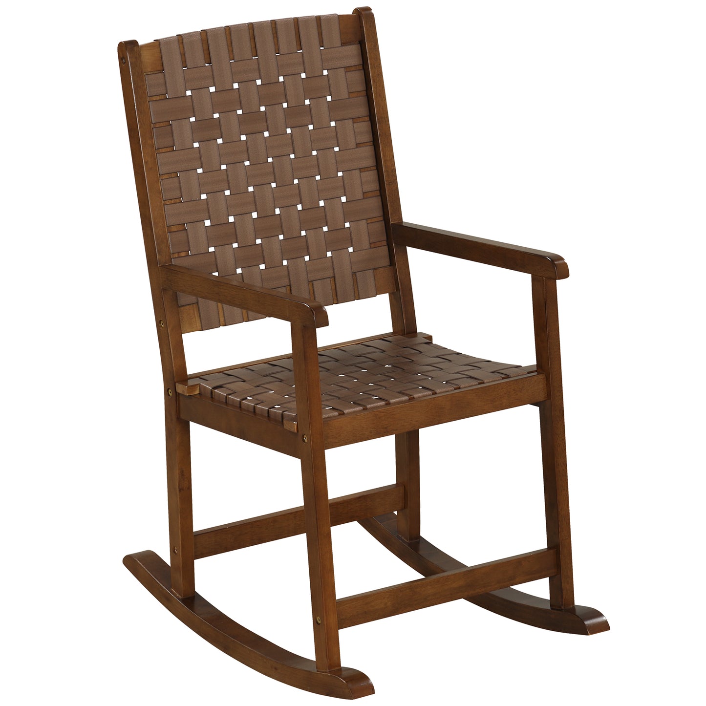 Wood Rocking Chair with PU Leather Seat - Brown