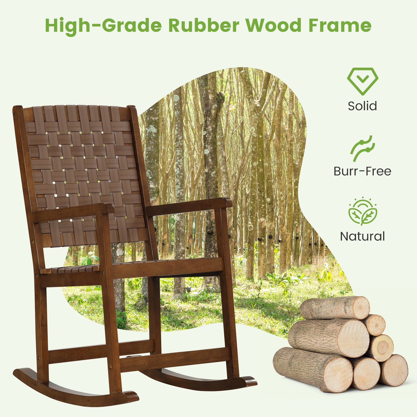Wood Rocking Chair with PU Leather Seat - Brown
