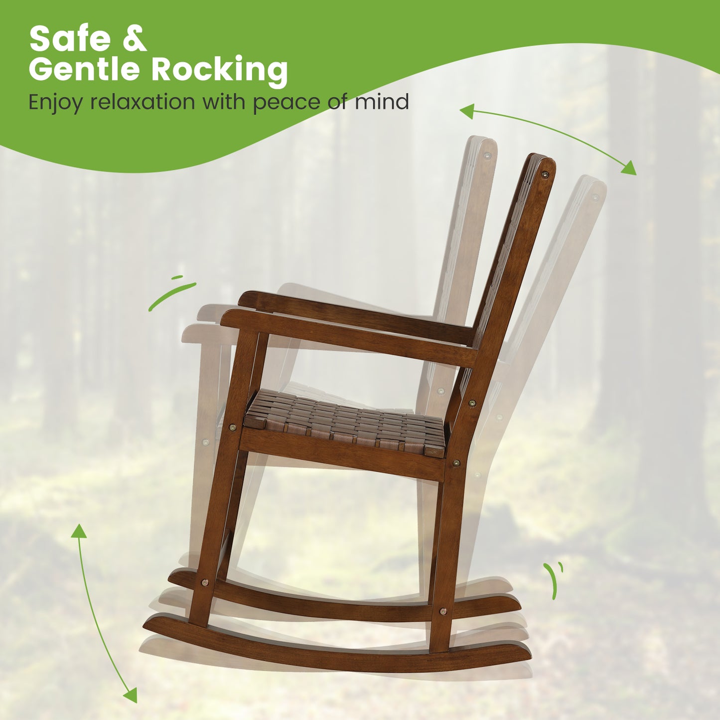 Wood Rocking Chair with PU Leather Seat - Brown