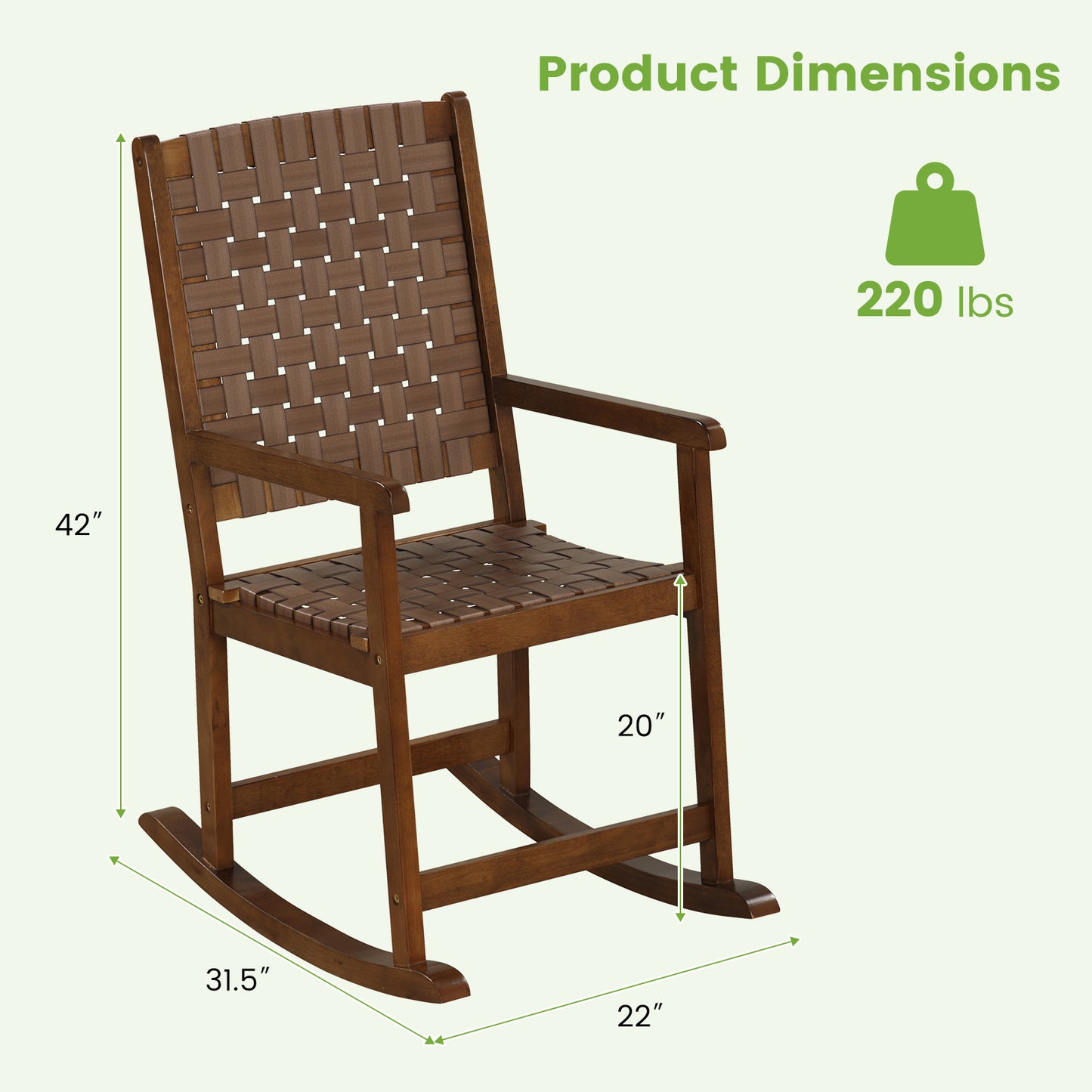 Wood Rocking Chair with PU Leather Seat - Brown