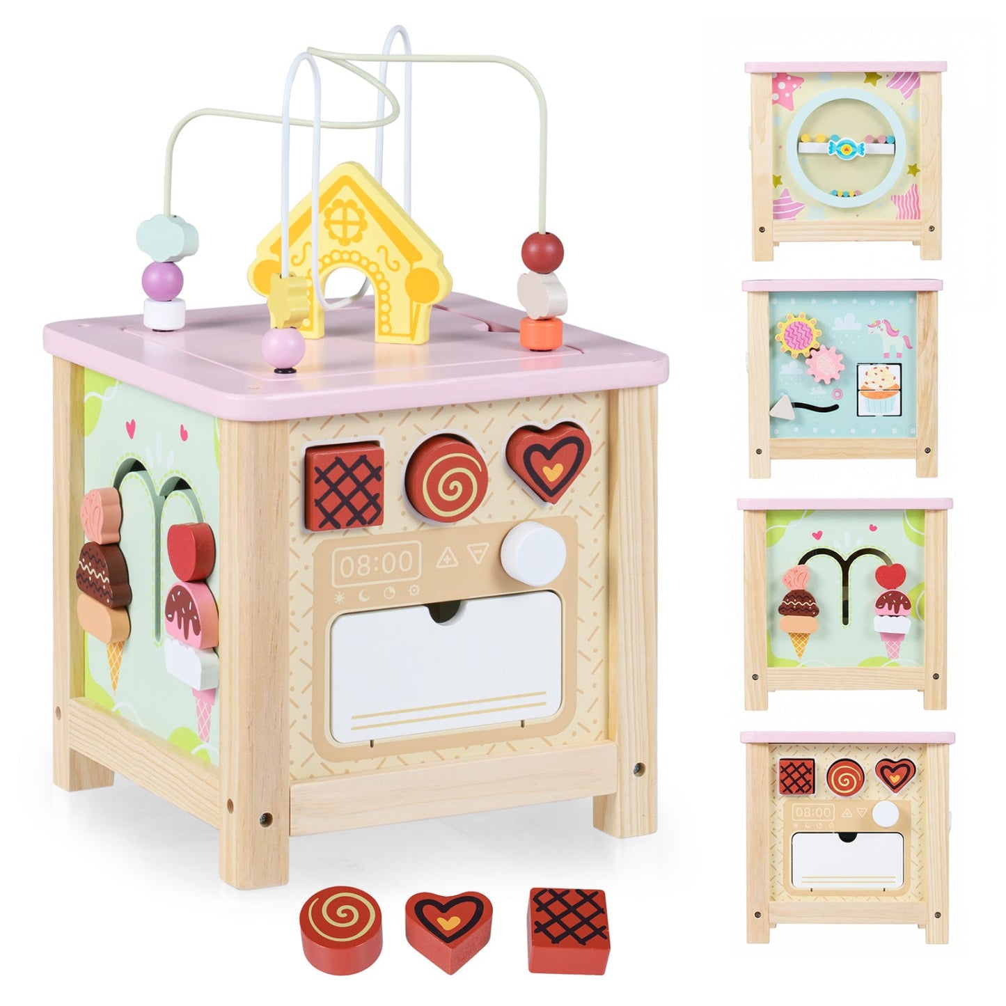 Wooden Activity Cube with Montessori Sensory Toys for Toddlers