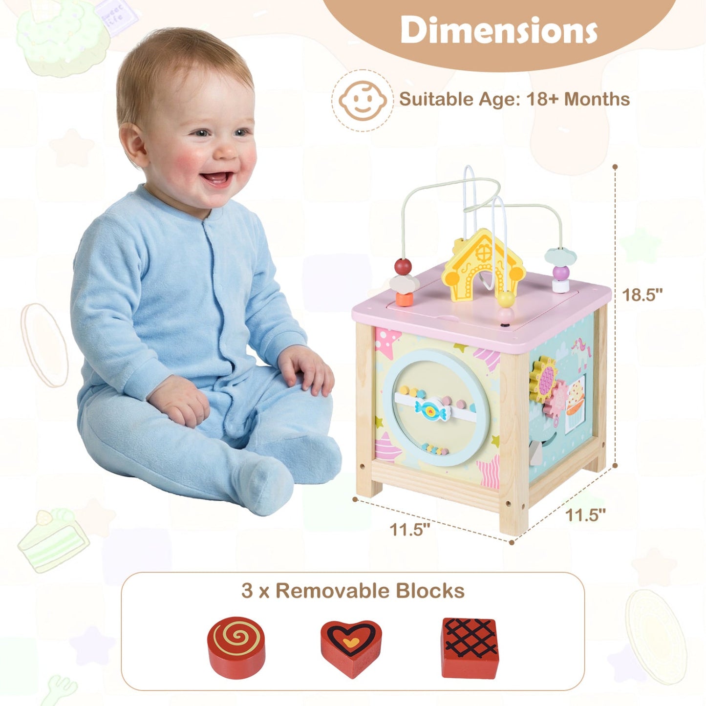 Wooden Activity Cube with Montessori Sensory Toys for Toddlers