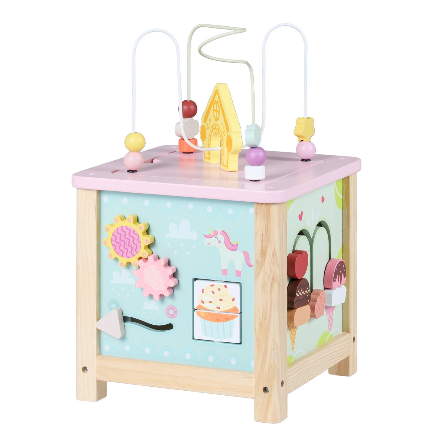 Wooden Activity Cube with Montessori Sensory Toys for Toddlers