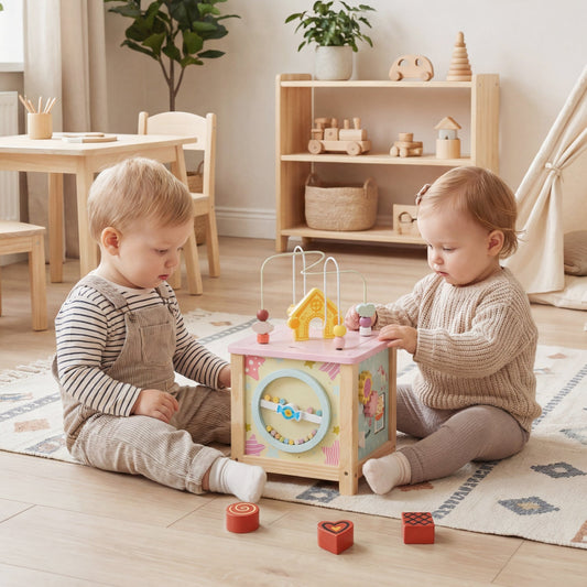 Wooden Activity Cube with Montessori Sensory Toys for Toddlers