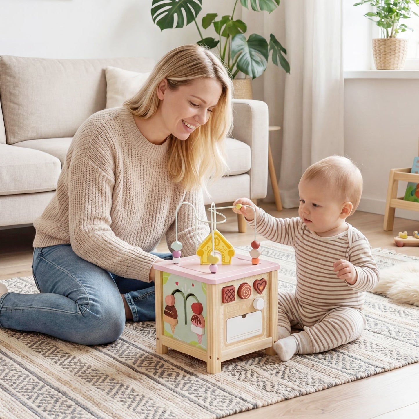Wooden Activity Cube with Montessori Sensory Toys for Toddlers