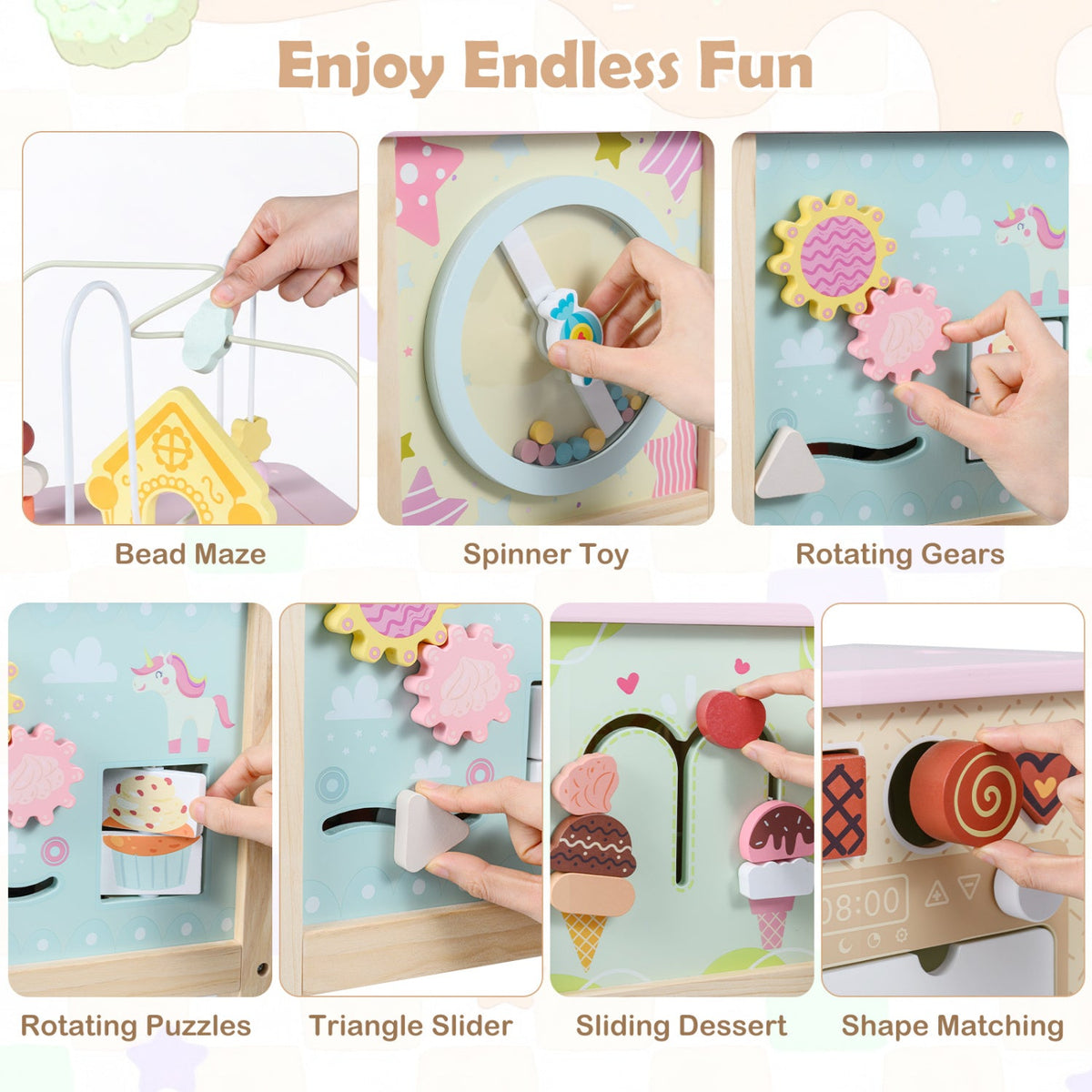 Wooden Activity Cube with Montessori Sensory Toys for Toddlers