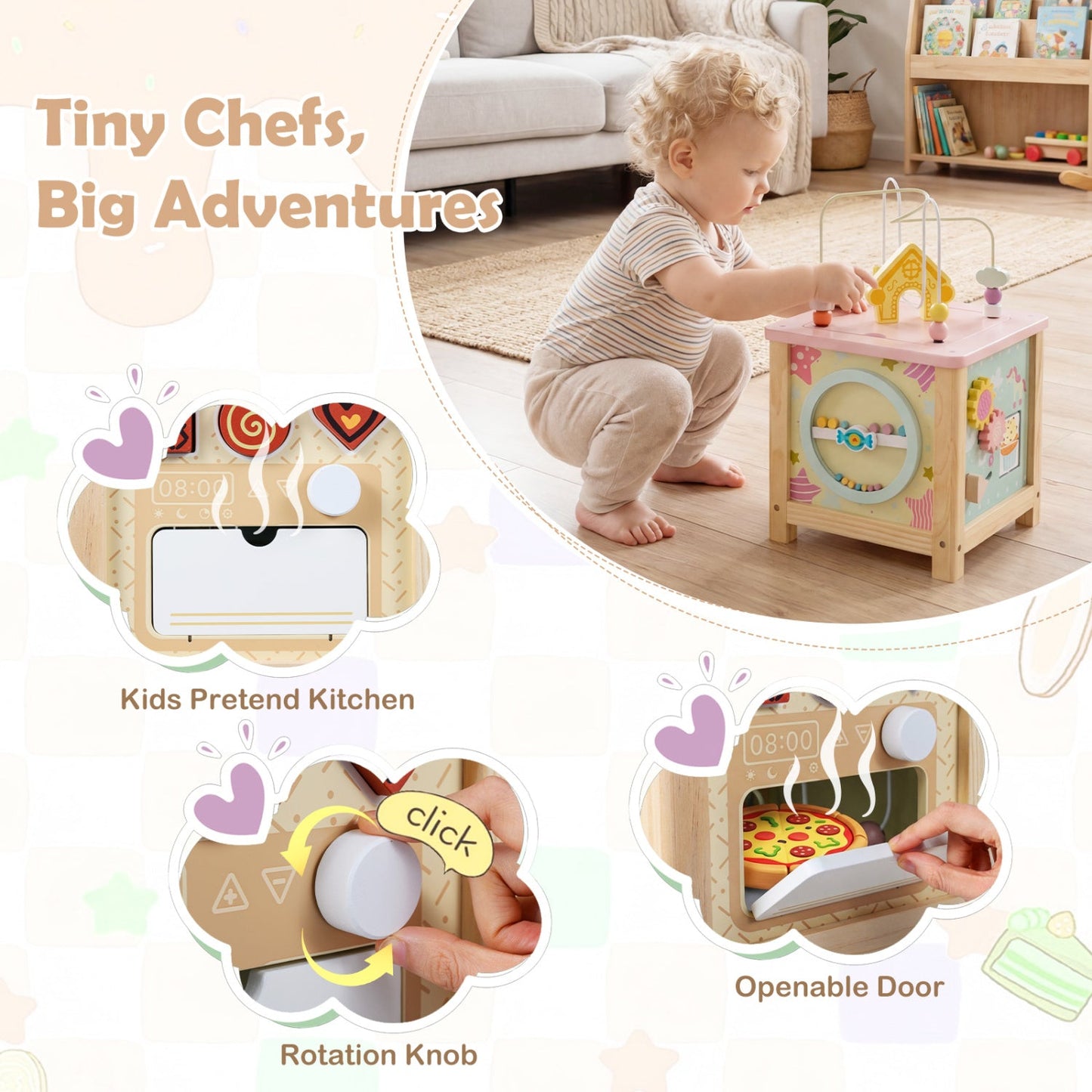 Wooden Activity Cube with Montessori Sensory Toys for Toddlers