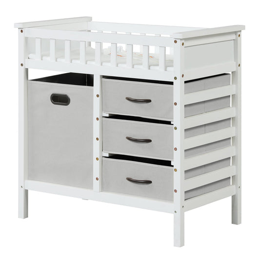 Wooden Baby Changing Table Diaper Changing Station with 3 Fabric Storage Drawers