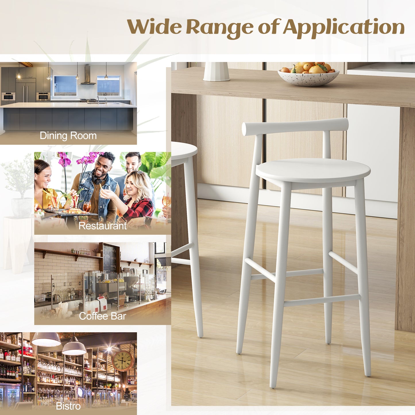 Wooden Bar Stools Set of 2 with Backrest and Footrest