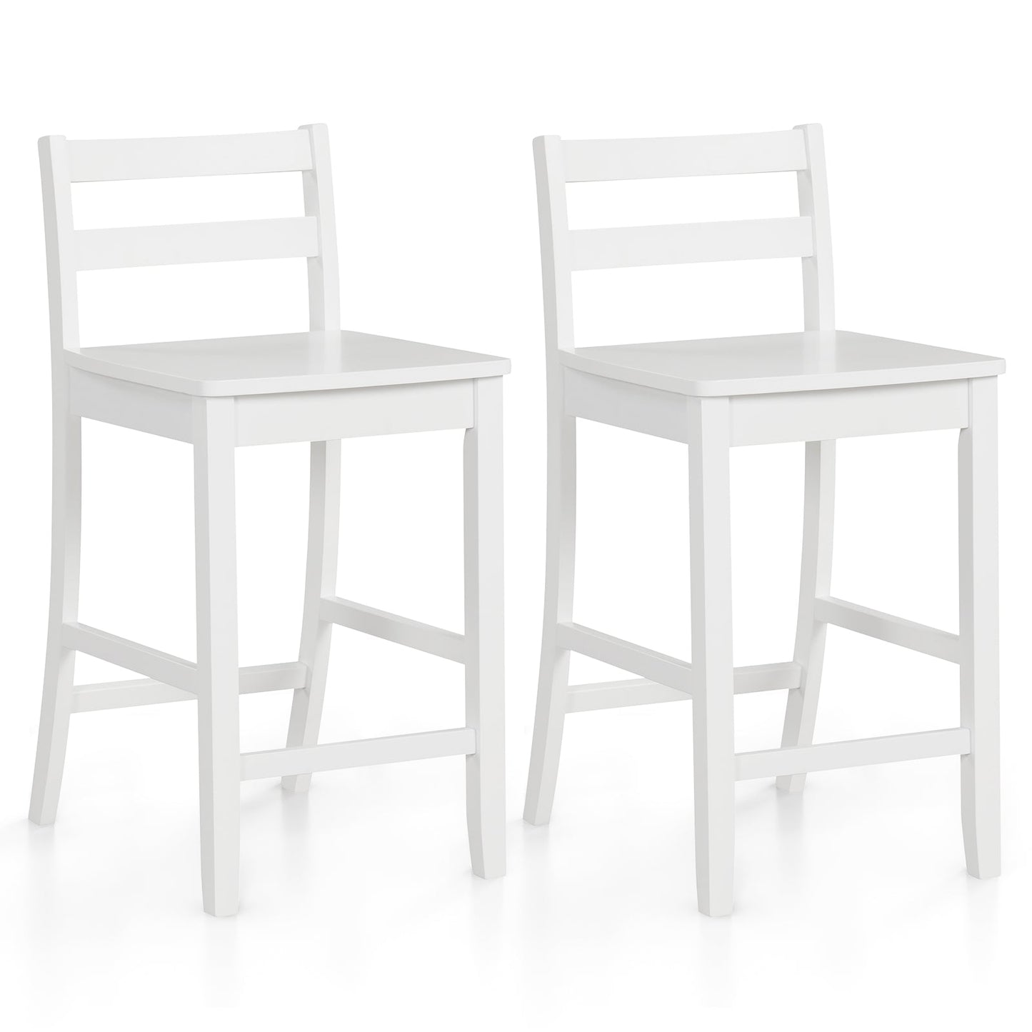 Wooden Bar Stools Set of 2 with Ergonomic Backrest and Footrest