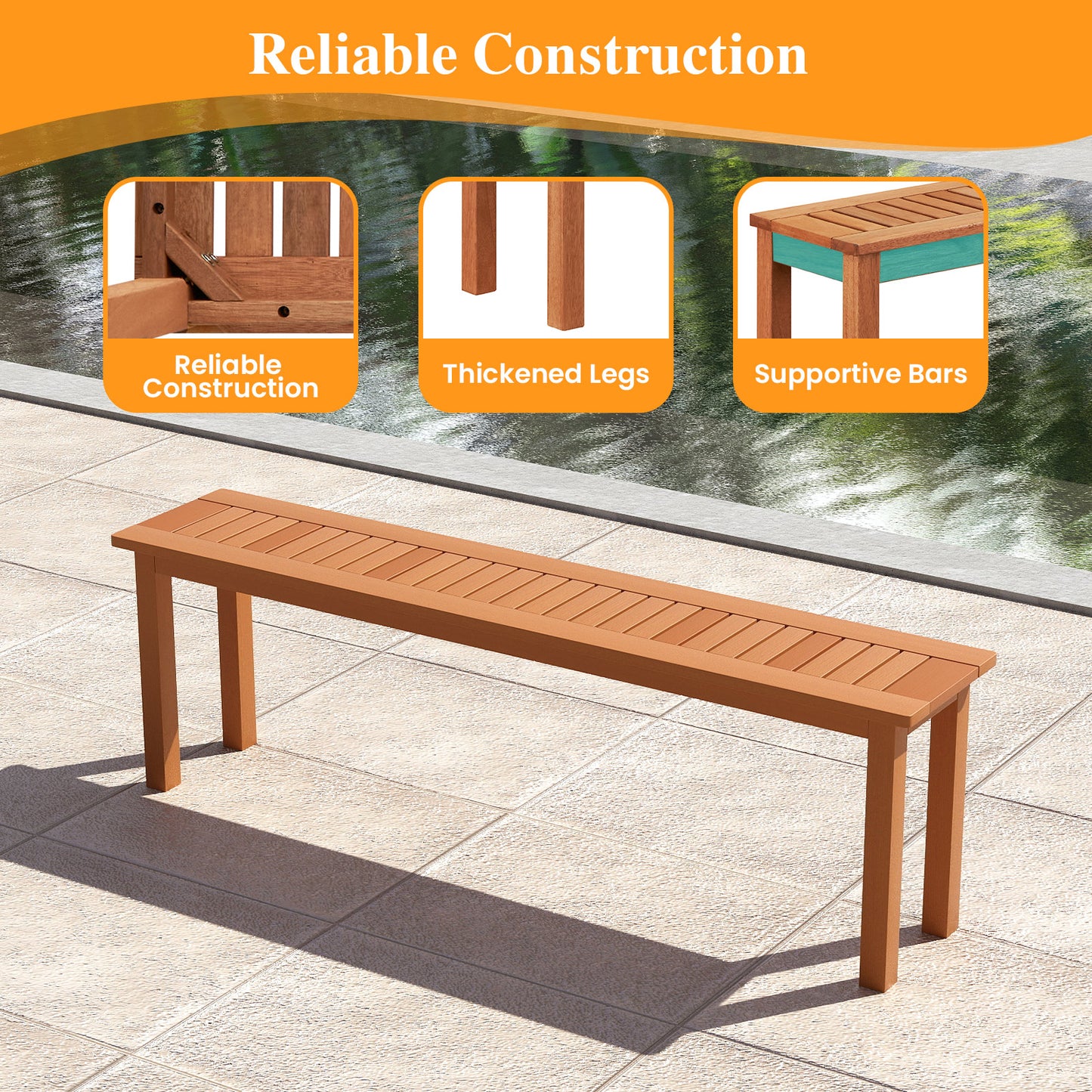 59-Inch Wooden Backless Bench with Teak Oil Finish