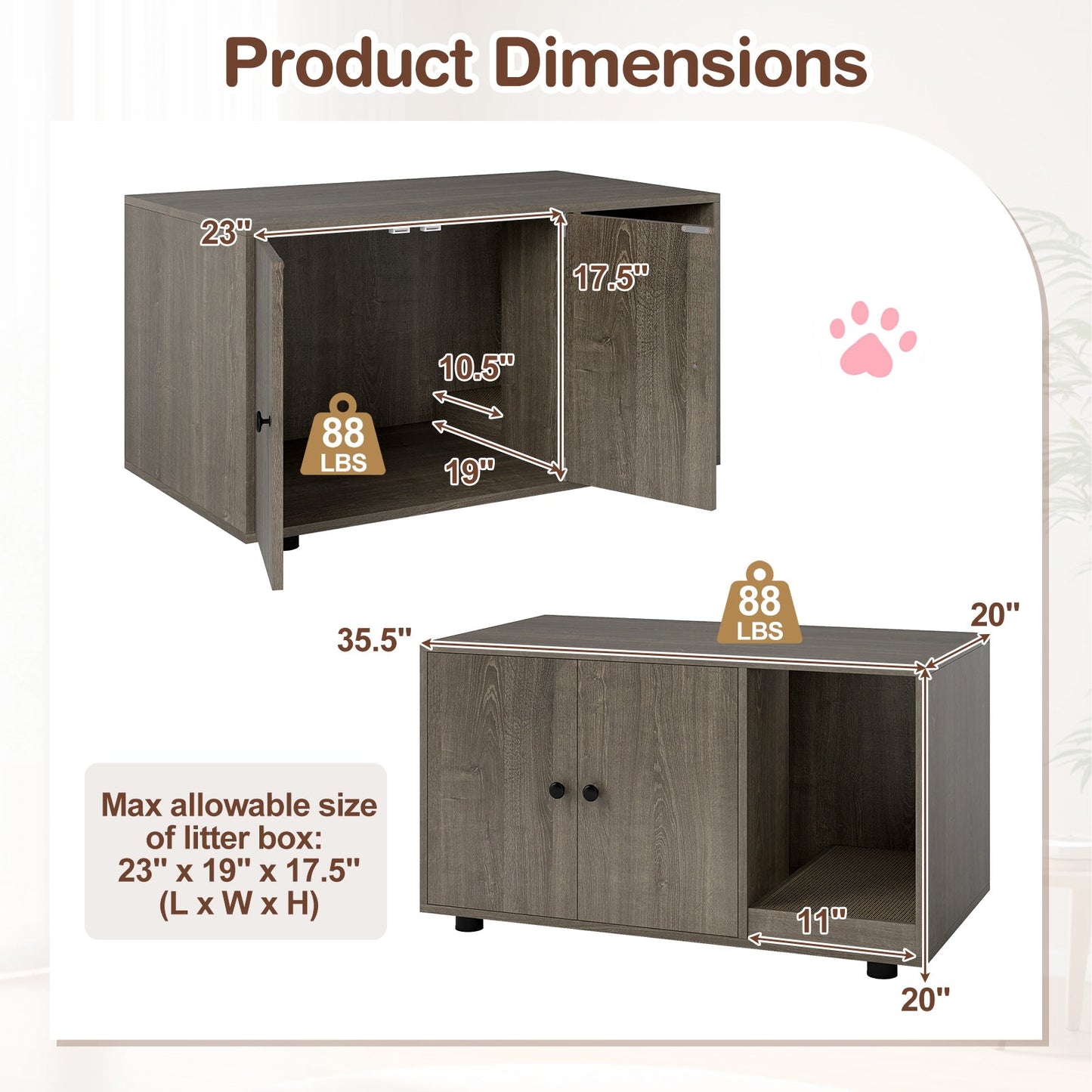 Wooden Cat Litter Box Enclosure Hidden Litter Box Furniture with Scratching Board