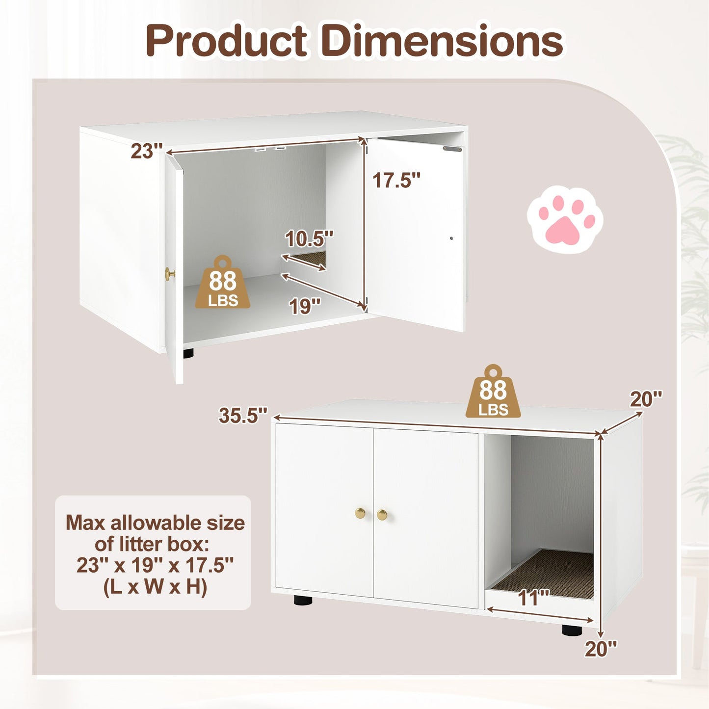 Wooden Cat Litter Box Enclosure Hidden Litter Box Furniture with Scratching Board