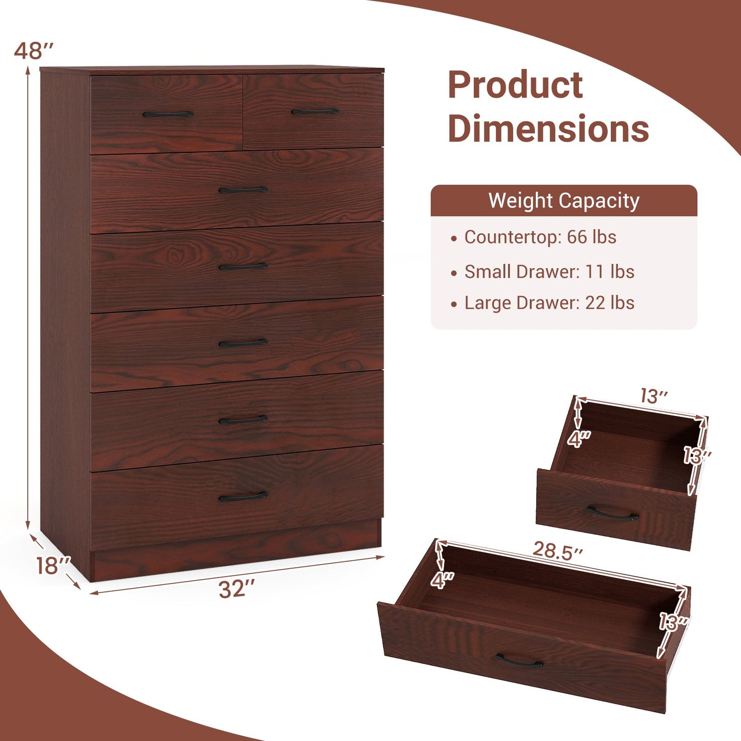 Wooden Chest of Drawers with Anti