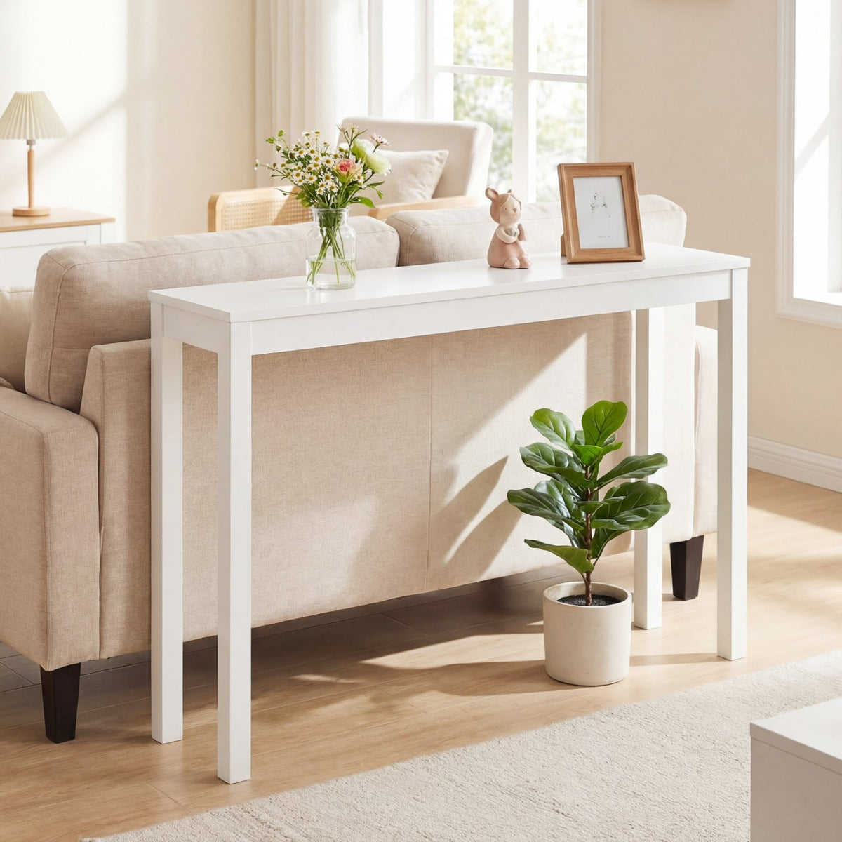 Wooden Console Table Modern Farmhouse Sofa Table with Thickened Top