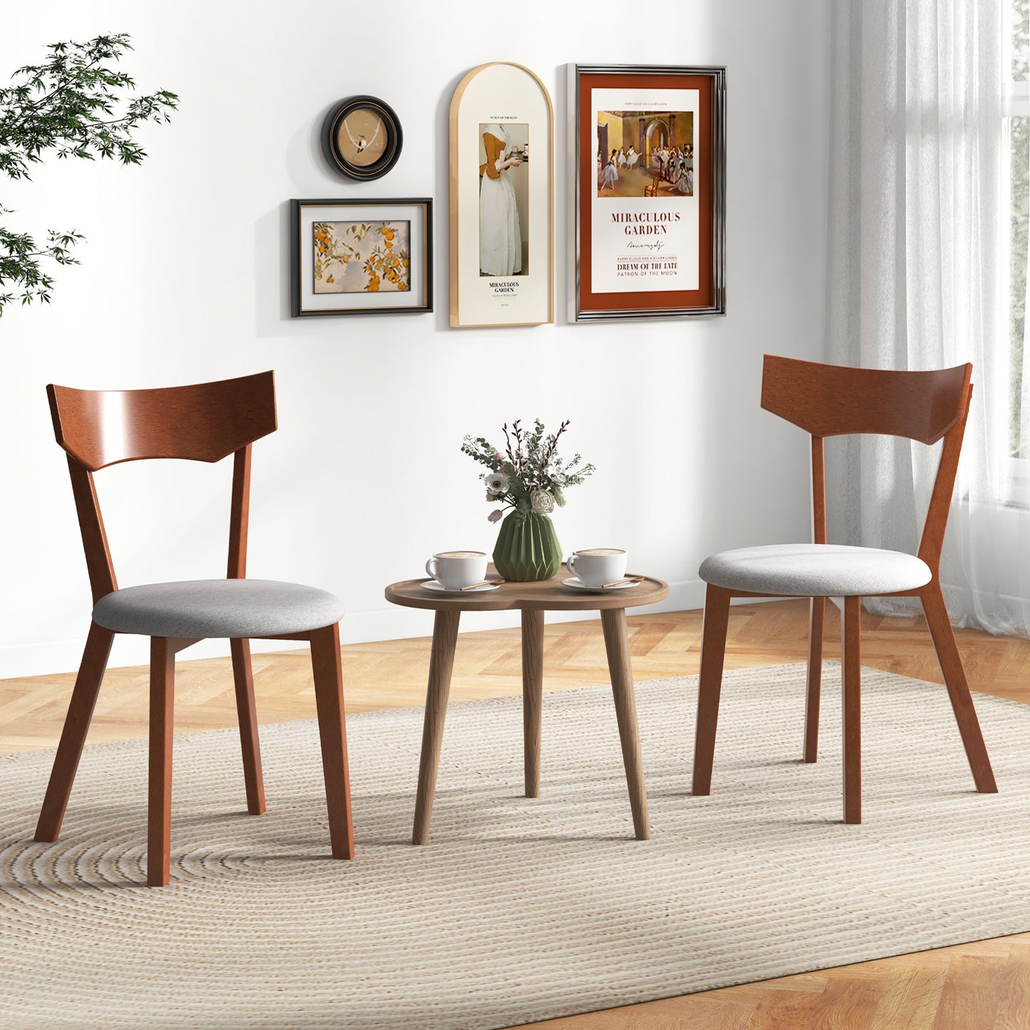 Dining Chairs Set of 2 with Padded Cushion and Rubber Wood Legs