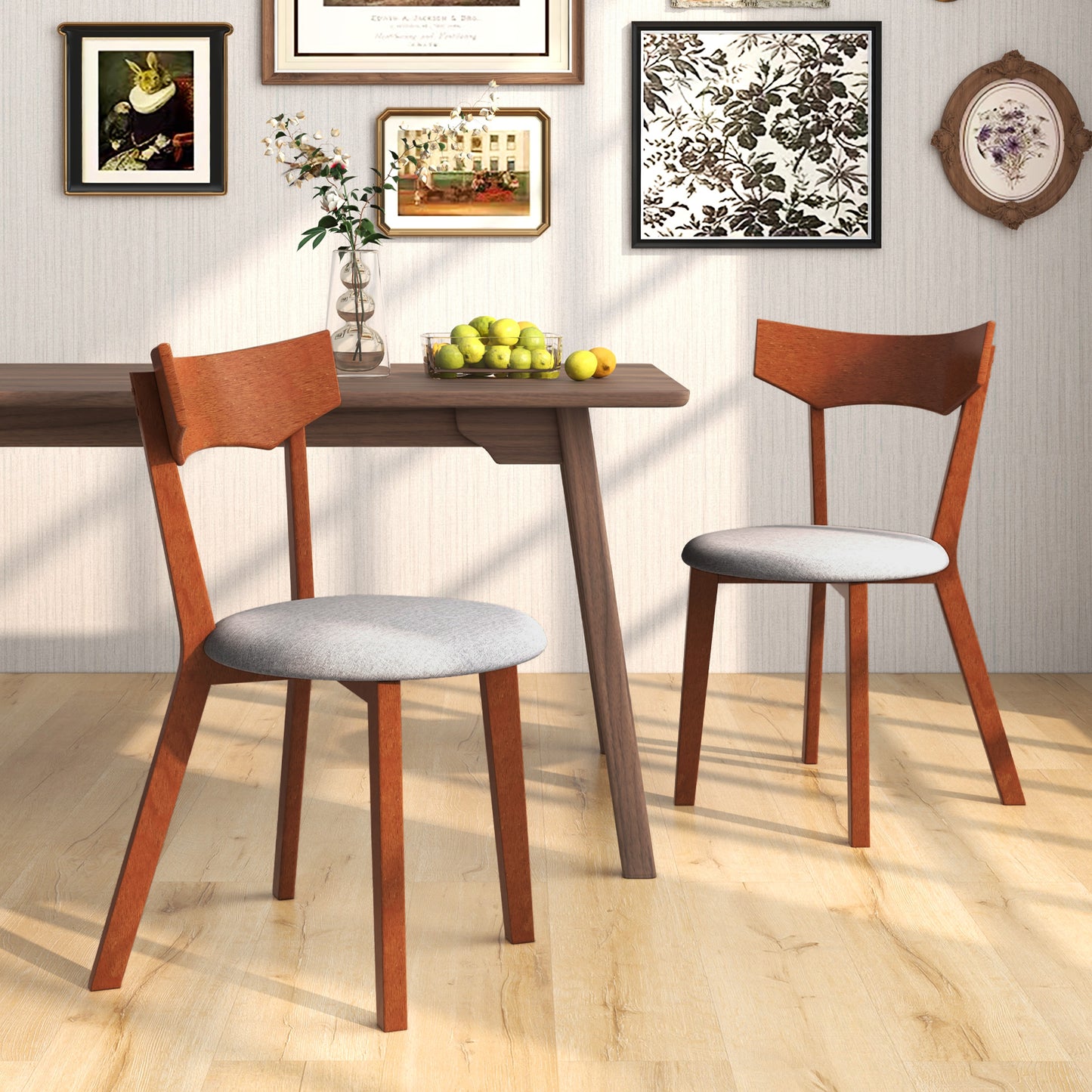 Dining Chairs Set of 2 with Padded Cushion and Rubber Wood Legs