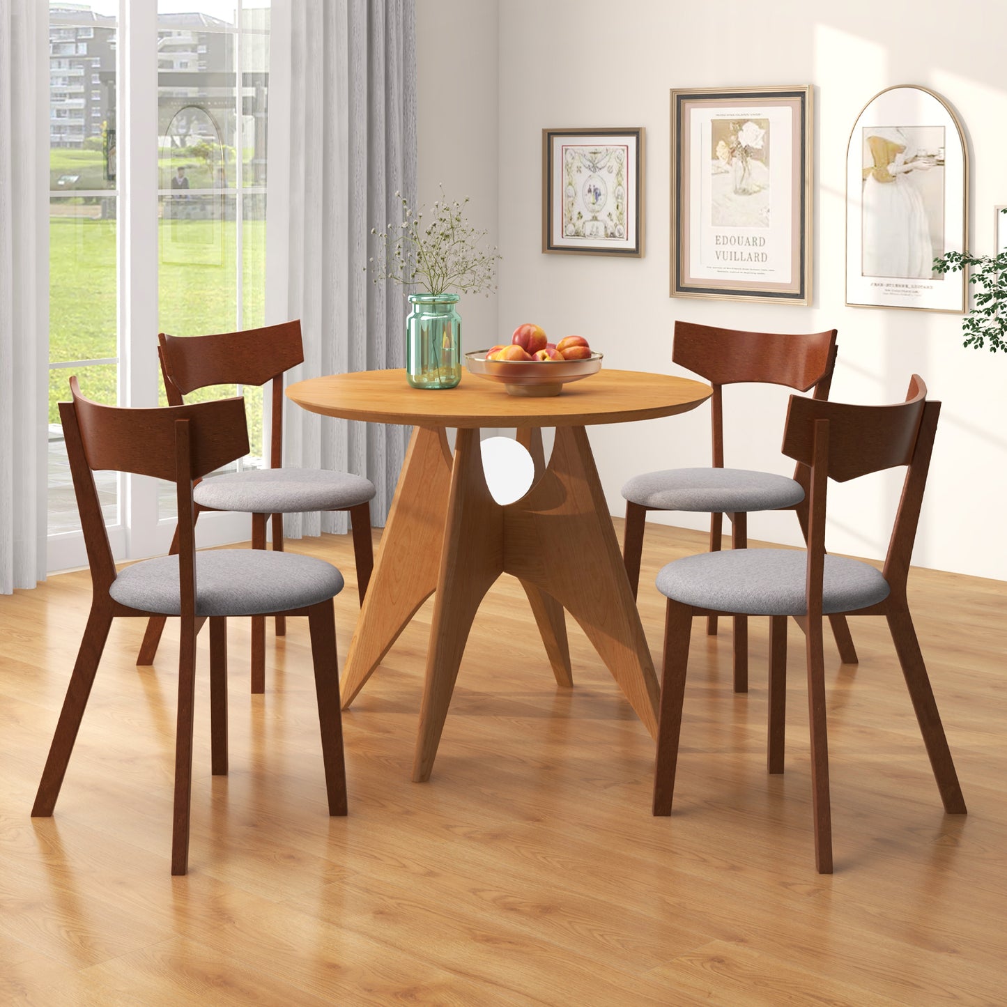 Dining Chairs Set of 2 with Padded Cushion and Rubber Wood Legs