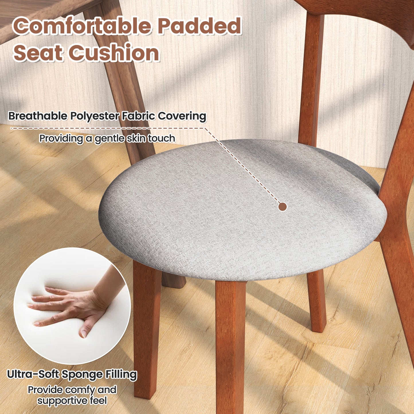 Dining Chairs Set of 2 with Padded Cushion and Rubber Wood Legs