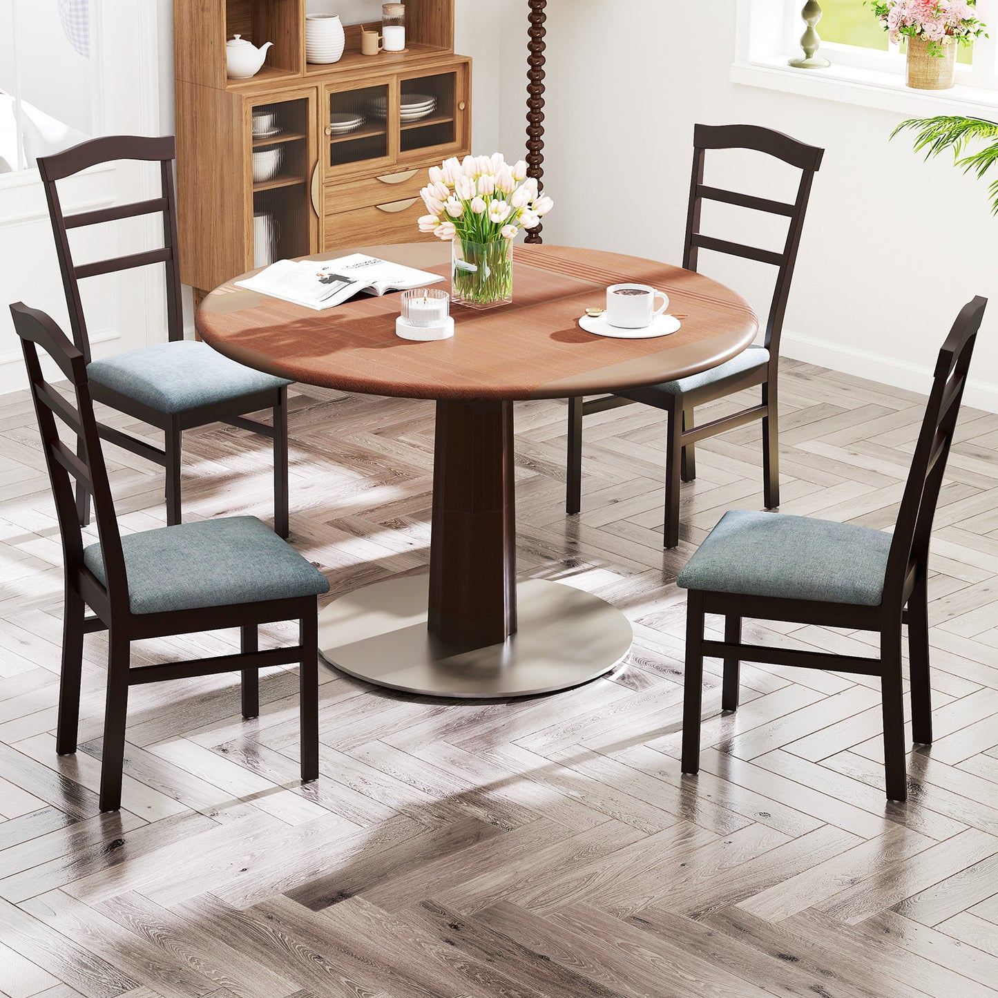 Upholstered Dining Chairs Set of 2 with Curved Backrest