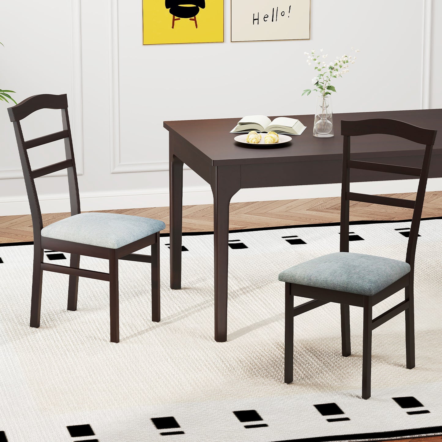Upholstered Dining Chairs Set of 2 with Curved Backrest