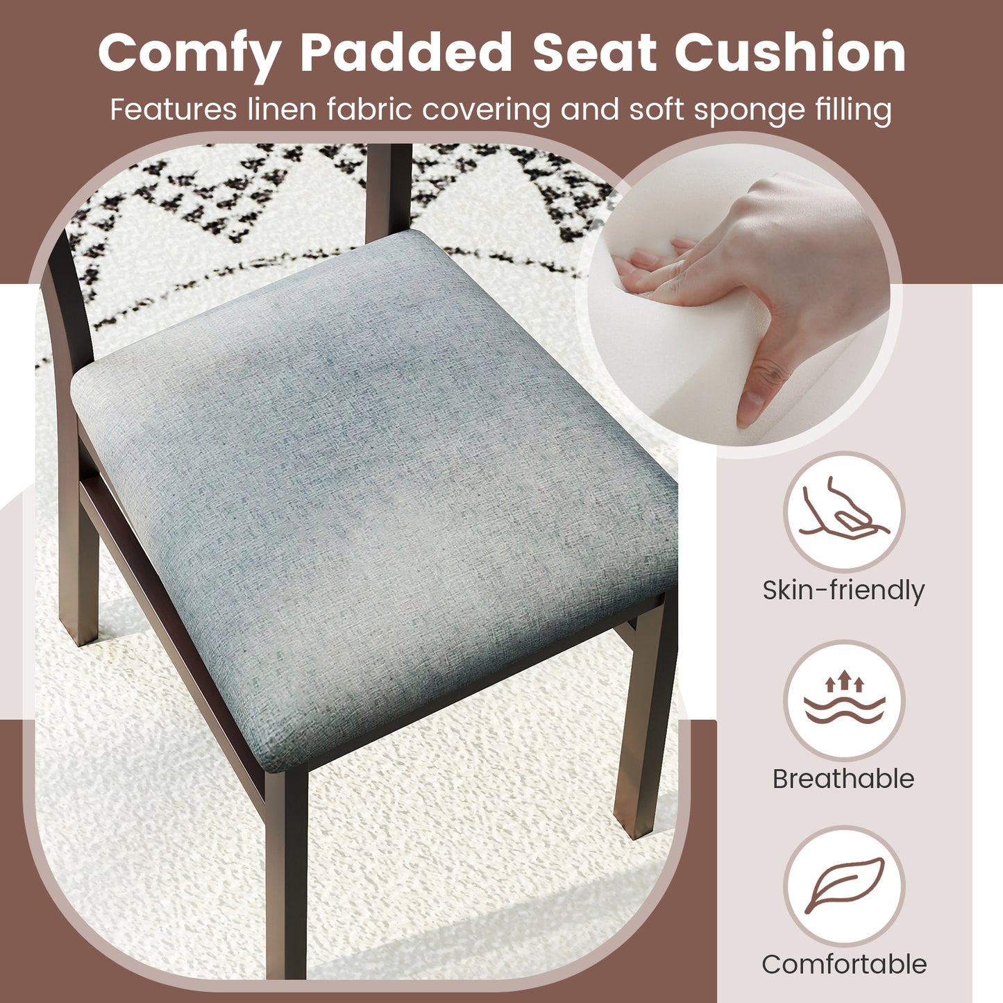 Upholstered Dining Chairs Set of 2 with Curved Backrest