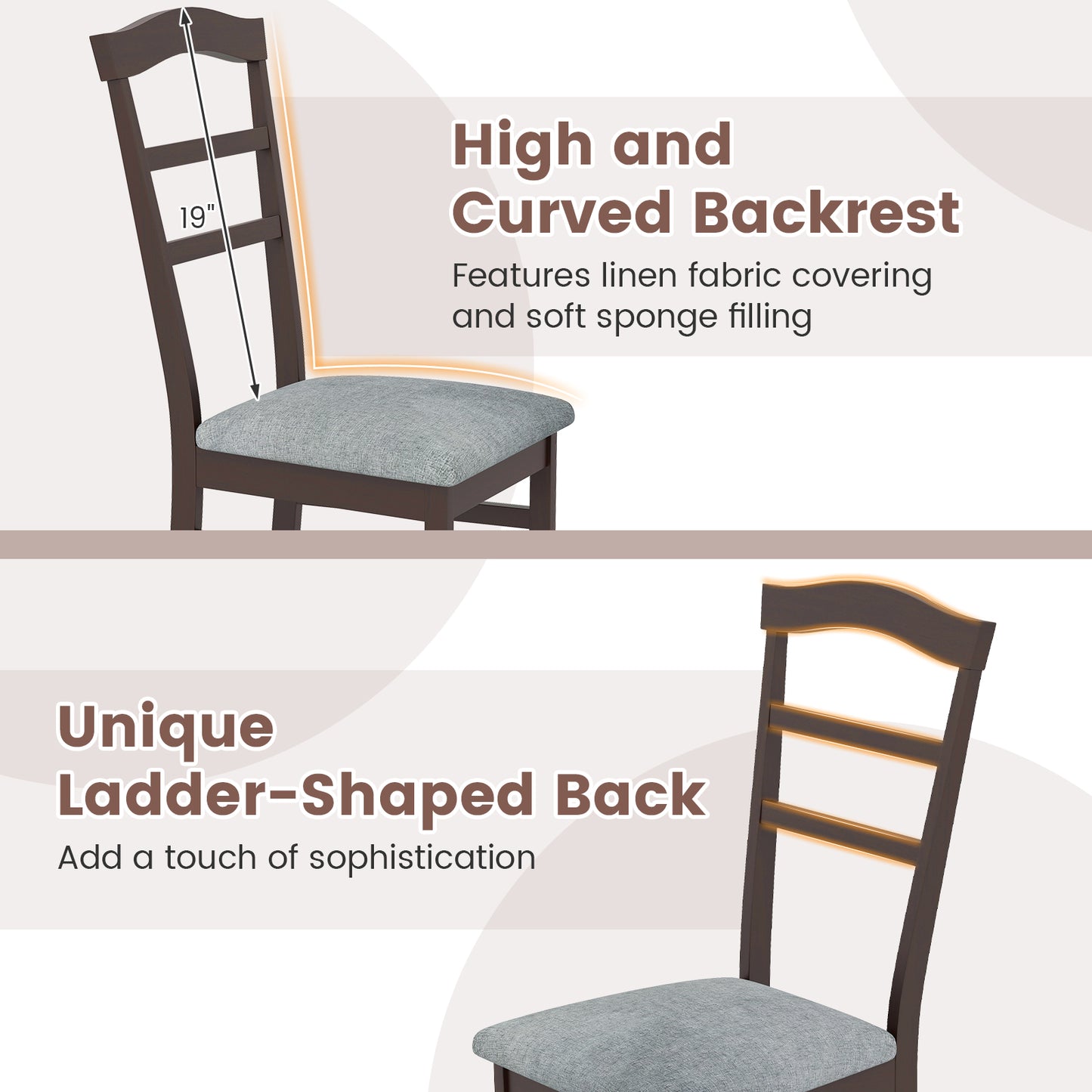 Upholstered Dining Chairs Set of 2 with Curved Backrest